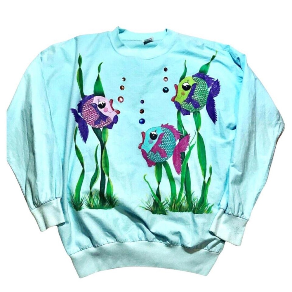 Vintage 90s Embellished Fish Sweater
